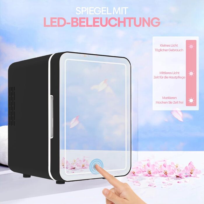 Olvy 4L Mini Skincare Fridge - Portable Beauty Cooler with LED Mirror - Hot & Cold for Bedroom & Office