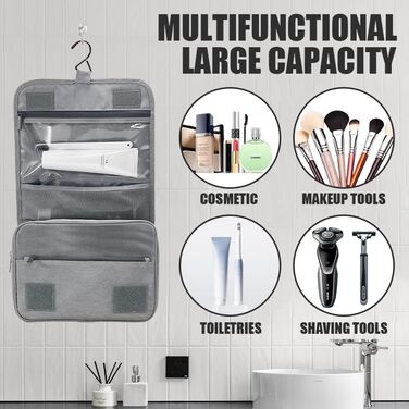 Чоловіча та жіноча сумка-органайзер для косметики та туалетних аксесуарів - велика дорожня сумка для підвішування, бежевого кольору (сірий відтінок)