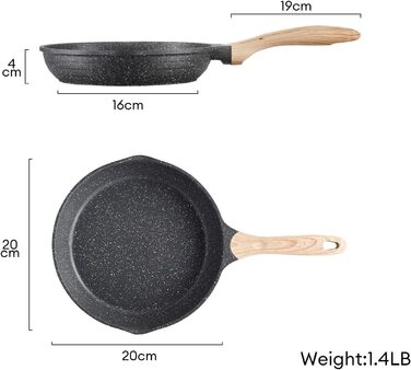 Сковорода JEETEE алюмінієва 20 см з антипригарним покриттям, для індукційних та газових плит, міцна та довговічна, без PFOA (сіра)