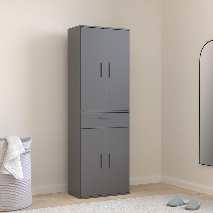 Multi-purpose cabinet 60cm wide with drawers 'The Practical', small office cabinet or filing cabinet, also usable as a shoe cabinet or storage cabinet in 60x90x34 cm (W/H/D) in White (Height 180CM, Anthracite Black)
