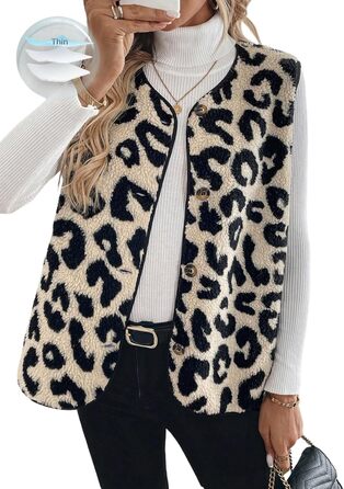 Жіноча жилетка GORGITTER з леопардовим принтом, без рукавів, легка, тепла, з ґудзиками, повсякденна, перехідна жилетка для осені та зими, бежева, розмір S
