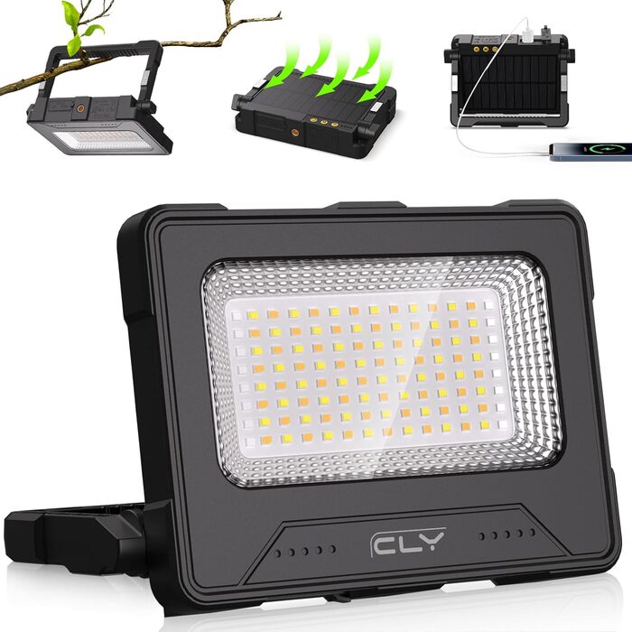 80W LED Construction Floodlight Battery Solar Work Light Portable, 4 Light Modes 12000mAh Battery Work Light USB Rechargeable 5 Brightness Levels Camping Lamp Portable Outdoor for Emergencies Construction Site Camping Garage