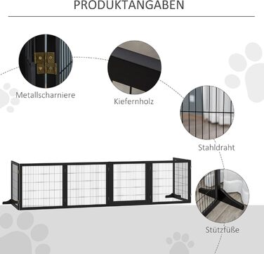 Захисне ґратка для собак PawHut - регульоване, вільне стояння, 70H x 432B см, 6 панелей, чорний