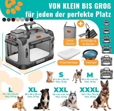Транспортна переноска для собак та котів M 60x42x44 см | Складана переноска для тварин з мискою та плечовим ременем | Для котів та собак, сірий колір
