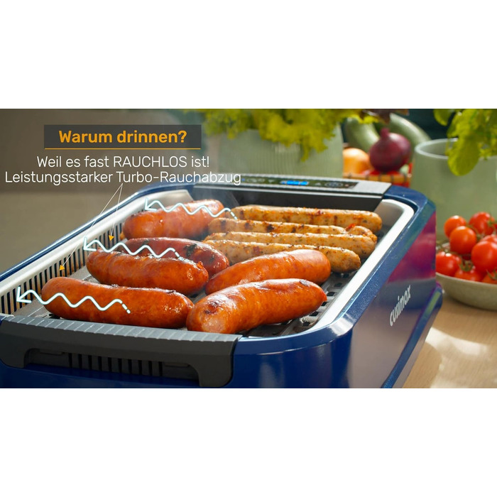 CUSIMAX Steak Grill | 1500W Table Grill Electric | BBQ Grill for Indoor and Outdoor Use | Electric Grill with Lid, Touchscreen Temperature Control, Oil Collection Tray, and Removable Grill Plate Blue
