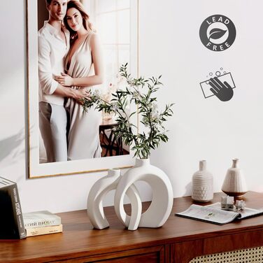 White Ceramic Donut Vase Set for Pampas & Dried Flowers - Modern Boho Home Decor