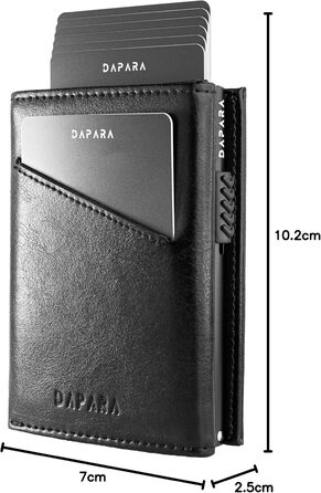 Чоловічий шкіряний гаманець DAPARA з відділенням для монет та RFID-захистом | Slim Wallet для чоловіків | Портмоне на 12 карт | Чорний міні-гаманець з відділенням для монет