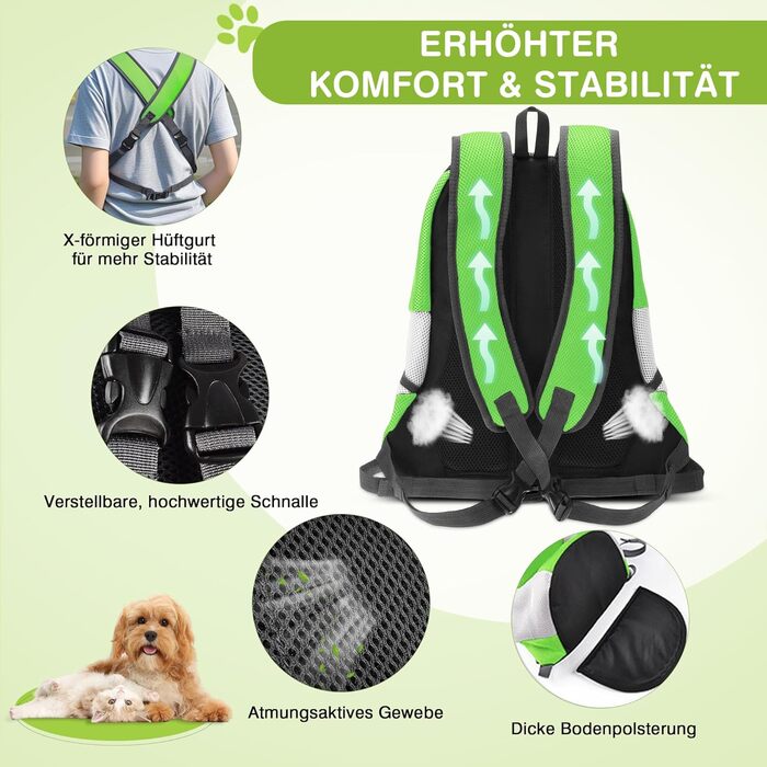 Рюкзак для собак та котів ALLSOPETS, переноска для малих тварин, рюкзак для велосипеда/мотоцикла, для походів та активного відпочинку (Моховий, L)