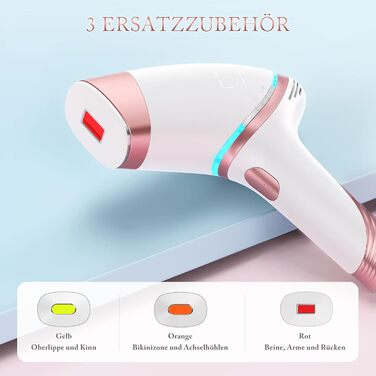Пристрій для епіляції IPL з охолодженням 5°C, лазерний епілятор з 3 насадками, 5 рівнів потужності, безліч імпульсів, для жінок та чоловіків