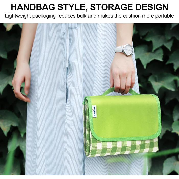 Плед для пікніка Reakoo 200x300 см, водонепроникний килим для пляжу XXL, з ручкою, антипісочний, пральний для кемпінгу, парку, саду