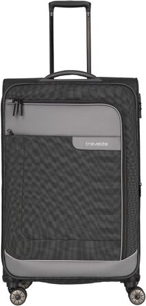 Travelite 4-Wheel Luggage Size L Softshell made from recycled material, Luggage Series VIIA: Trolley with expandable gusset + edge protection, 77 cm, 91-103 liters (Large Trolley (77 cm), Slate Grey)