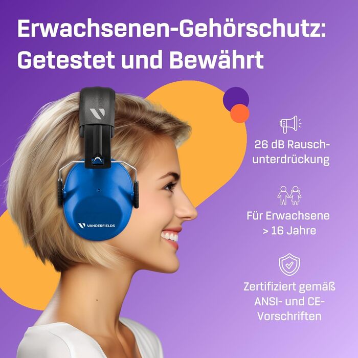 Навушники Vanderfields Premium для захисту від шуму - широка звукоізоляція 33,2 dB при 2 KHz - для дорослих та підлітків - рожевий (Blue Sky)