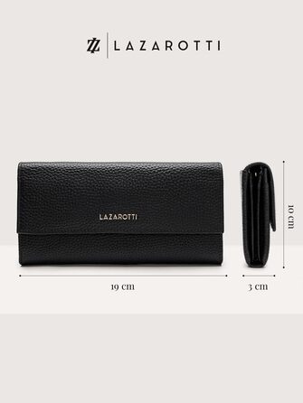 Lazarotti Bologna Large Leather Wallet for Women | with Snap Button, Large Zipper Compartment, 12 Card Slots, RFID Protection | 19 x 10 x 3 cm (2 Adjustable Widths)