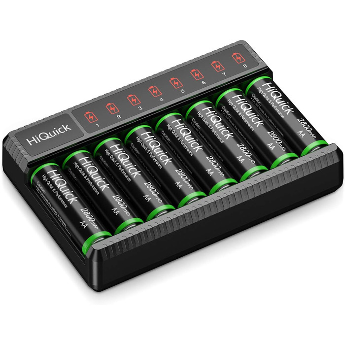 Зарядний пристрій HiQuick для акумуляторів AA AAA, 8 слотів з LED-дисплеєм, для NI-MH/NI-CD акумуляторів (без акумуляторів)