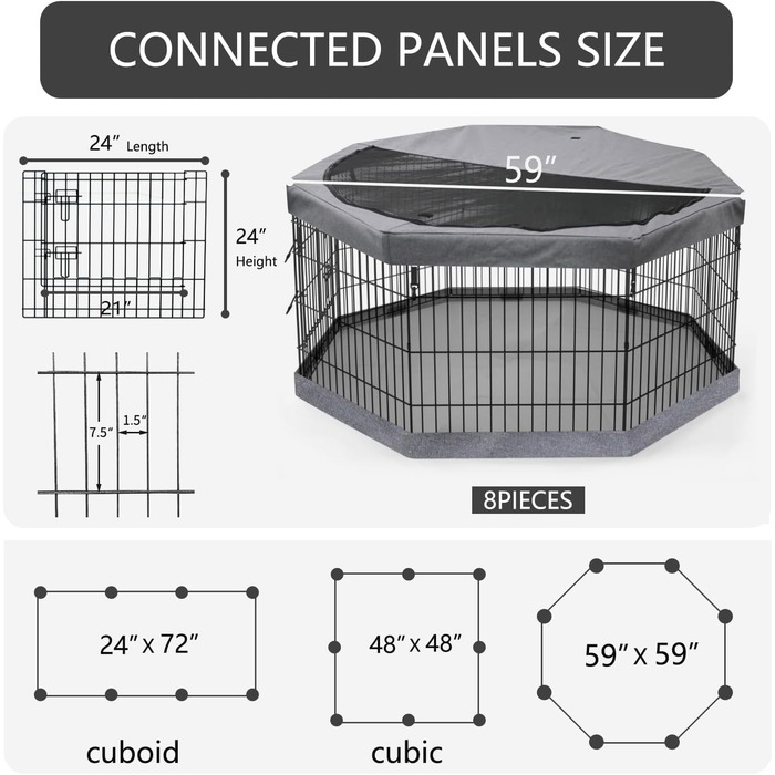 Захисна килимок для вольєру для собак PETIME, водовідштовхувальний, для дому та вулиці, сумісний з 8-панельними вольєрами шириною 61 см
