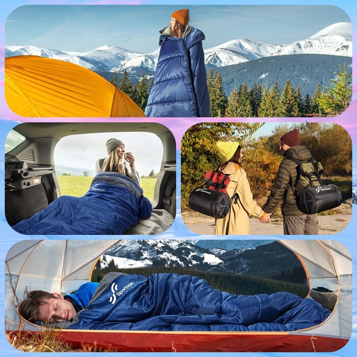 Спальний мішок зимовий XXL 230x90 см з капюшоном та підкладкою Kristallsamt для дорослих, -5°C