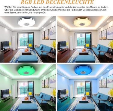 Світлодіодний стельовий світильник 36Вт з Bluetooth-колонкою, димером, RGB підсвічуванням, керуванням з пульта та додатка, музичний для спальні, дитячої, вітальні