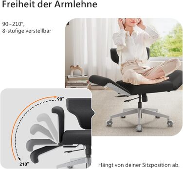 Офісне крісло Newtral FX-FF з регульованою висотою та (за бажанням) підлокітниками, поворотне, з гумовими колесами, для дому та офісу, модель Freedom-X FF (чорний)