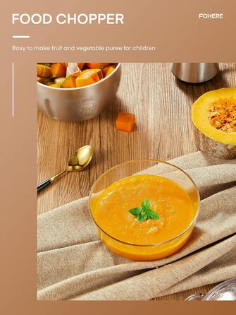 Електричний подрібнювач FOHERE для кухні, 350W, з чашею 2.5л з нержавіючої сталі та 2 швидкостями, 4 леза з нержавіючої сталі для м'яса, цибулі та овочів