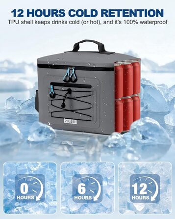 Термосумка 24L, вологостійка сумка для пікніка з витокою, ізольована сумка-ланч, портативна сумка-холодильник для пляжу, кемпінгу, офісу, сім'ї, транспортування продуктів (Сірий)