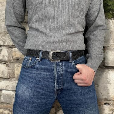 Чоловічий шкіряний ремінь Daniel's Artplanet Westerngürtel, 3.8 см, ручної роботи, з гравіюванням, чорний (підходить до джинсів 32-34)