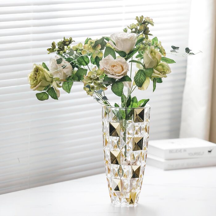 Ваза для квітів ручної роботи у формі діаманта, позолочена скляна ваза 29.5 см для декору дому, весілля, офісу та святкування
