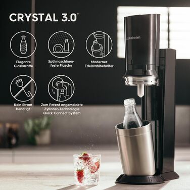 SodaStream Crystal 3.0: Газова вода вдома | Титан | 2 пляшки 0.8л + CO2 балон