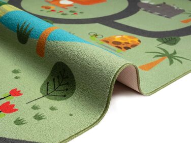 Дитячий килим Happy Life: Ігровий килим з мотивом доріг, джунглі, тварини та машинки, антиковзкий, 80x150 см (прямокутний 240x340 см, зелений)