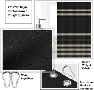 Набір аксесуарів для ванної кімнати Britimes, чорний: шторка для душу, сміттєвий бак, дозатор мила, тримач для унітазу, тримач для зубних щіток та стаканчик для зубних щіток