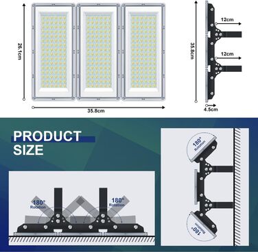 YIQIBRO LED Floodlight Outdoor 100W, 10000LM Super Bright Floodlight Outdoor, Waterproof Outdoor Spotlight IP67, 6500K Cold White LED Spotlight 85-265V for Garden, Garage, Factory, Sports Field (300W-1PCS)