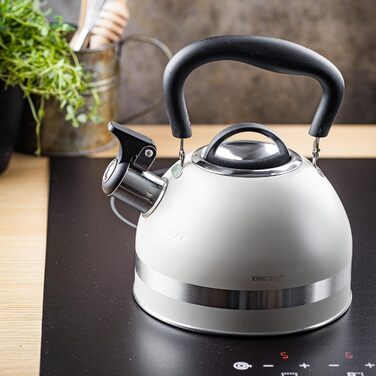 Чайник Kinghoff 1.8L з нержавіючої сталі з свистком, для індукційних плит, компактний, з відкидним ручками, чайник для плити, матовий (Бежевий)