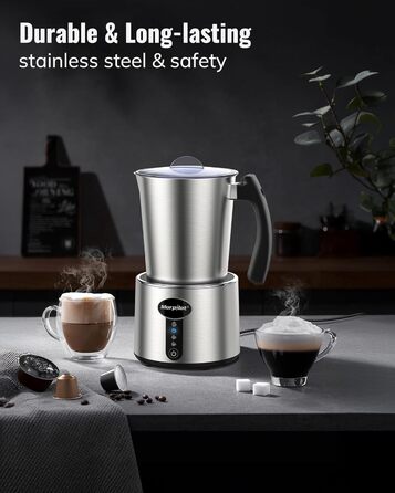 Електричний піноутворювач для молока Morpilot, 500 мл, 650 Вт, нержавіюча сталь, миється в посудомийній машині, для гарячого та холодного молока, шоколаду, антипригарне покриття