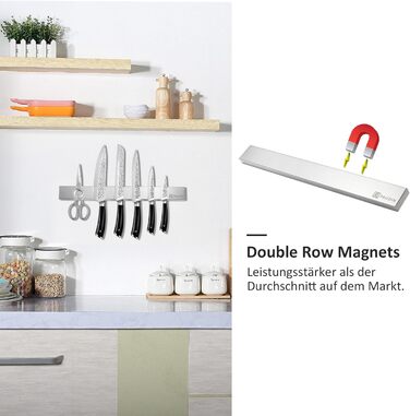 PAUDIN Magnetic Knife Strip 45 cm - Magnetic Knife Holder for Kitchen Knives made of Stainless Steel with Extra Strong Magnet as Knife Holder for Wall, Self-Adhesive for Kitchen Utensils or Tools