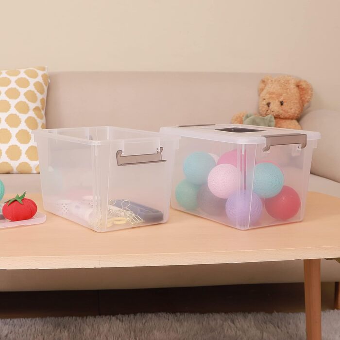 Citylife 6-Piece Storage Box Set, 5L Capacity with Lid and Closure Clips, Handle, Stackable, Transparent Box, for Living Room, Bedroom, Garage, 21.4 * 14.5 * 15.5cm