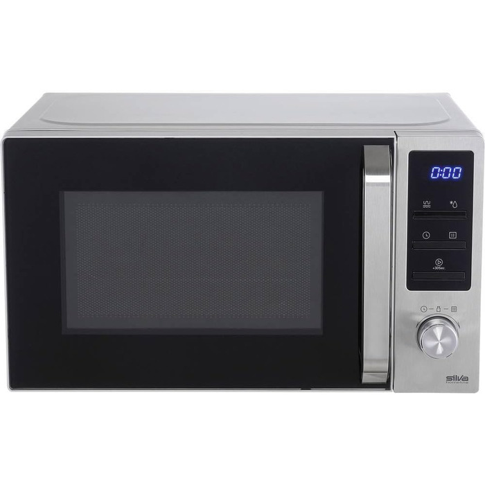 Мікрохвильова піч Silva-Homeline MWG-E 20.8 INOX з грилем, 800-1000 Вт, LCD дисплей, 20 л, 5 рівнів потужності, нержавіюча сталь, блакитний колір