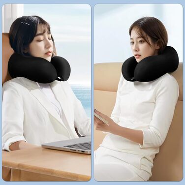 Подушка для шиї у подорожах: Memory Foam, для авто, літака, офісу та дому (чорна)