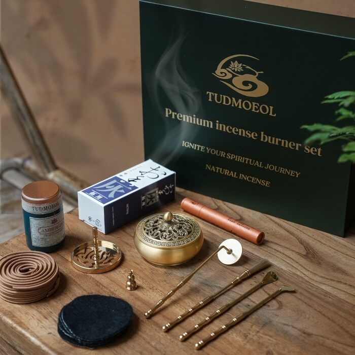 Copper Incense Burner and 16-Piece Tool Kit for Making Backflow Incense Cones - Perfect for Yoga, Meditation. Includes Censer Mold Tools, Burner, and Accessories.