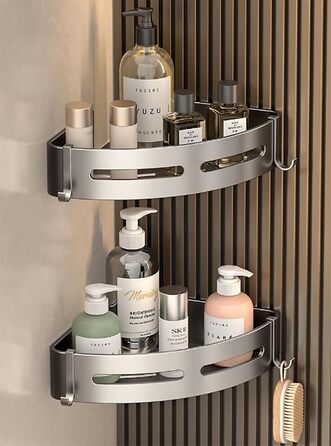 Дзеркальна поличка для душу FOLAI 30см (2 шт.) без свердління, з нержавіючої сталі, сіра