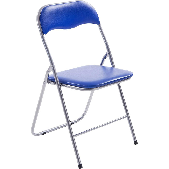 CLP Folding Chair Felix I Padded Folding Chair with Faux Leather Upholstery, Color: (Blue/Silver)
