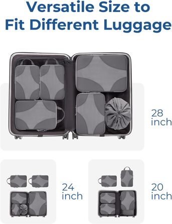 BAGSMART Набір органайзерів для одягу 6 шт. Packtaschen, компресійні кубики для подорожей, мішки для брудної білизни, рюкзак, валіза