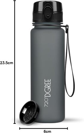 Пляшка спортивна 720°DGREE 'uberBottle' з ситечком, Tritan, BPA-Free, 500 мл (Чорний матовий) - для спорту, школи, фітнесу, велоспорту, дітей