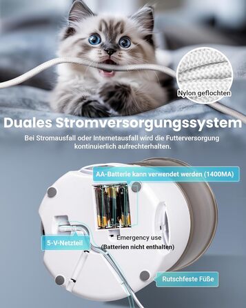 Автоматичне годування для котів з APP та таймером, 6 л / 25 порцій, 3 миски, 3 пакети силікагелю, система запобігання застрягання, WiFi 2.4G, запис голосу 10 сек, годівниця для котів та собак (білий)
