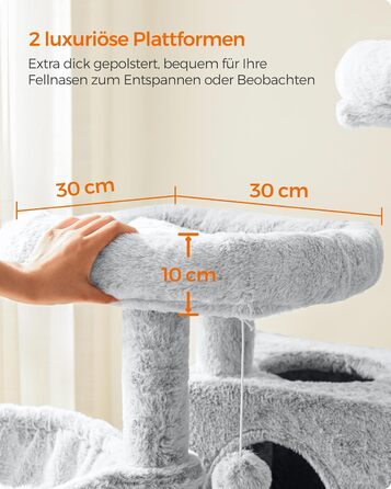 Дерево для котів Feandrea велике, кігтеточка з м'яким покриттям, для великих котів, Ombré сіро-біле PCT162W01