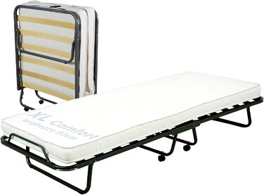 Розкладне ліжко Cortassa XL Comfort з матрацом з поліуретану, 90x200 см, з дерев'яним ламелевим дном, на колесах, висота 10 см