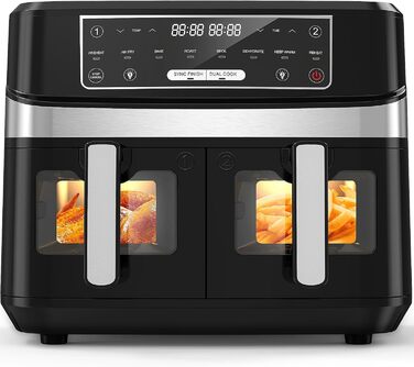 Фритюрниця повітряна з 2 камерами та вікном, 10л XXL, 8-в-1, сенсорний дисплей, таймер, без олії, здорове приготування
