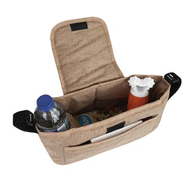 Візок для тварин Monster Shop з сумкою, знімний, складний, вантажопідйомність 15 кг, колеса, гальма, сітчасте вікно, кошик, тримач для напоїв, кишені та водовідштовхуючий дощовик (Бежевий)