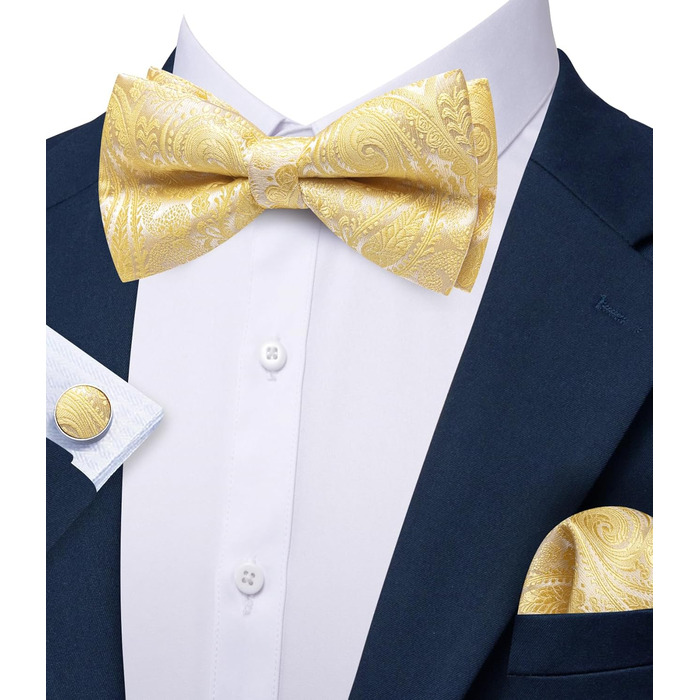 Батерфляй (метелик) Barry.Wang для чоловіків, візерунок пає, шовк, кишеньковий хустинка та запонки, для весілля, вечірки, формальних заходів (жовтий)