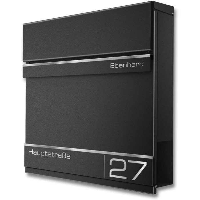 Поштова скринька Metzler Anthrazit RAL 7016 з газетницею та номером будинку – персоналізована лазерним гравіюванням – сучасний поштовий ящик з табличкою, водонепроникний та стійкий до іржі | Модель Hermann
