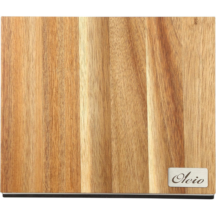Magnetic knife block made of solid acacia wood, 3.80 cm thick, with a stainless steel base, magnetic knife holder for up to 6 knives, wooden knife storage, kitchen knife block without knives