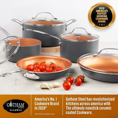 Набір посуду GOTHAM STEEL Pro Harteloxiert 13 предметів: преміальний антипригарний посуд з кераміки та титану, для плити та духовки, коричневий